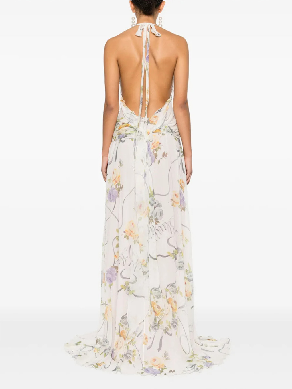 Floral Chiffon Halter Maxi Dress