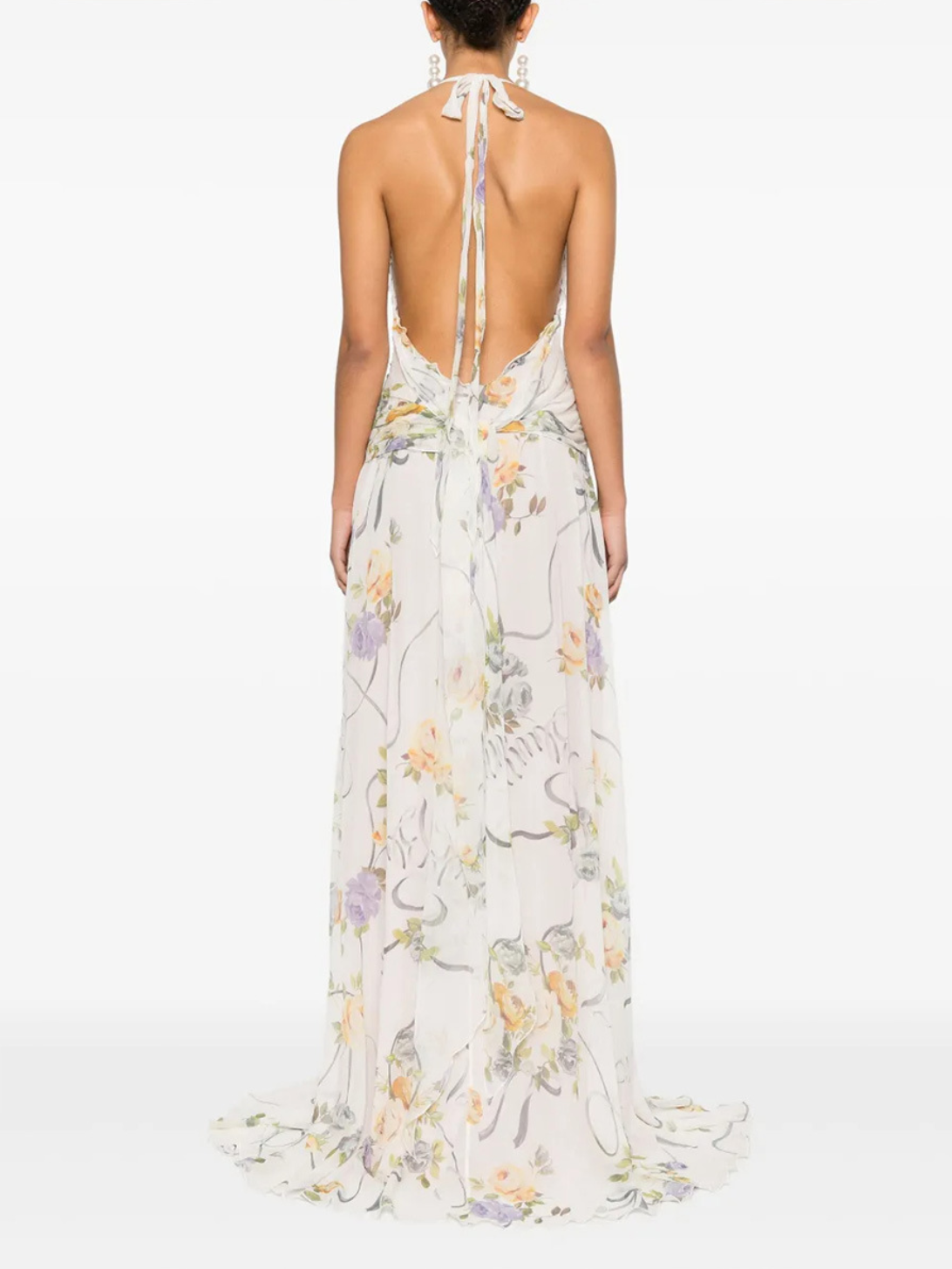 Floral Chiffon Halter Maxi Dress