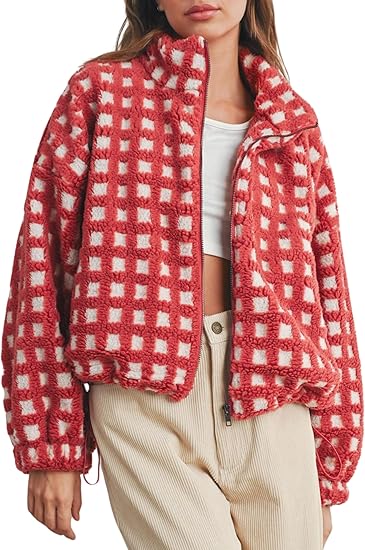 Sherpa Fleece Plaid Jacket