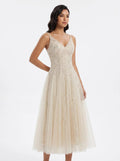 Champagne Floral Tulle Maxi Dress