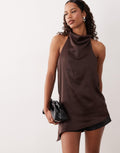 Chocolate Brown Backless Asymmetrical Belted Top