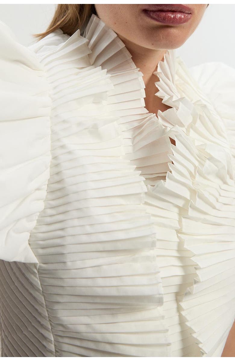 Pleated Ruffle Sleeve Woven Top