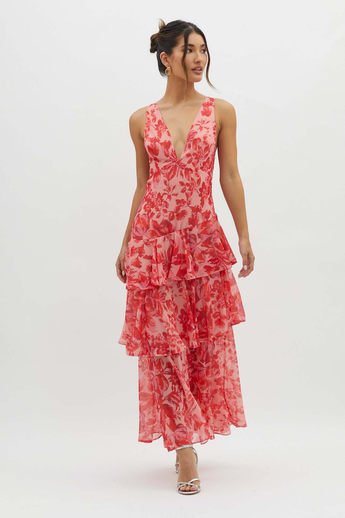 Strappy Back Ruffle Midi Dress
