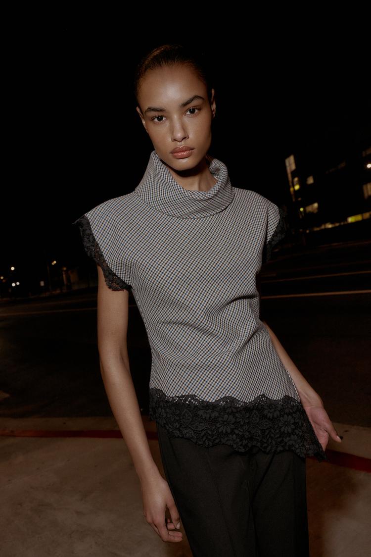 Houndstooth Lace Top