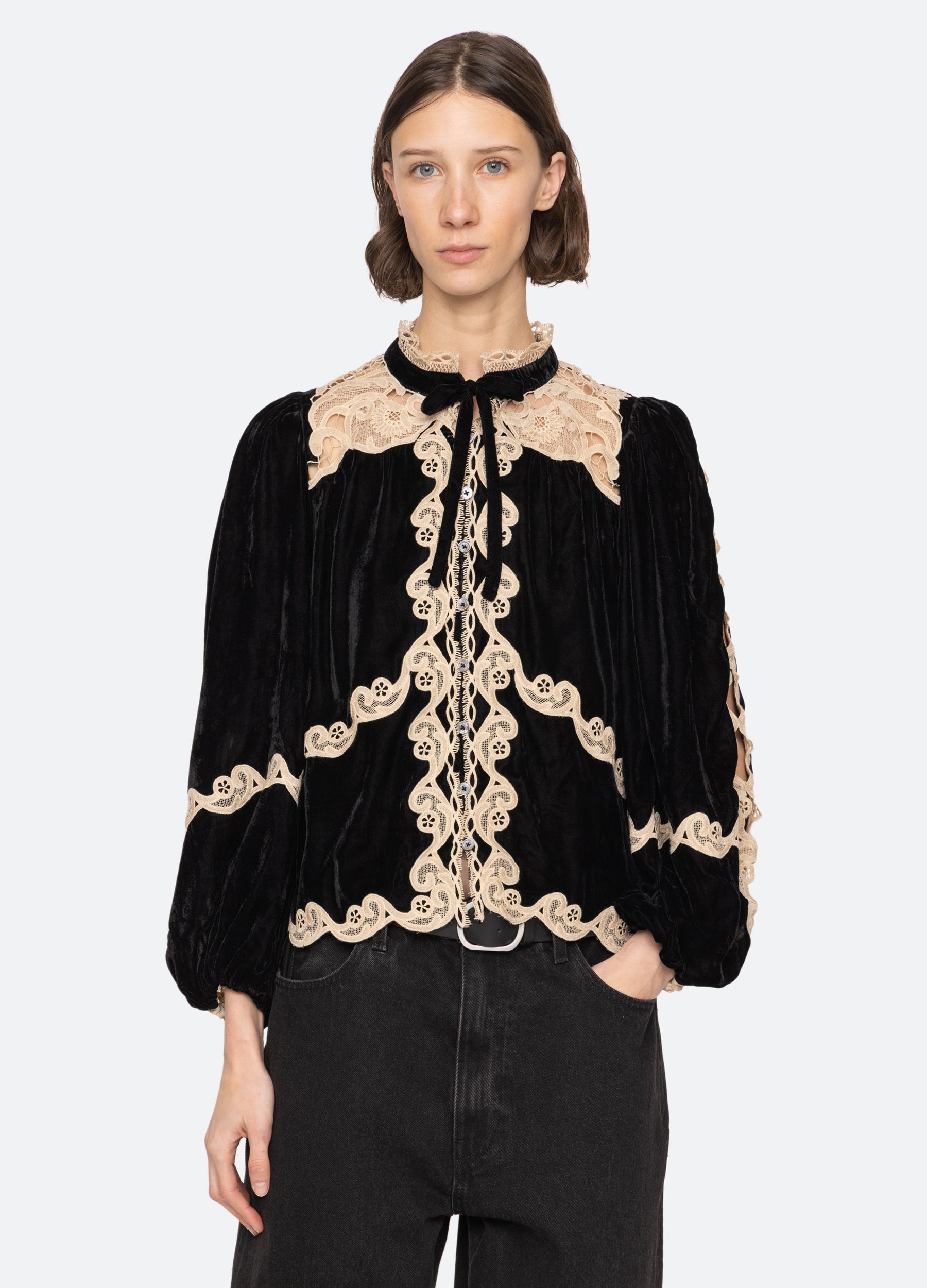 Lace Embroidered  Long-Sleeved Top