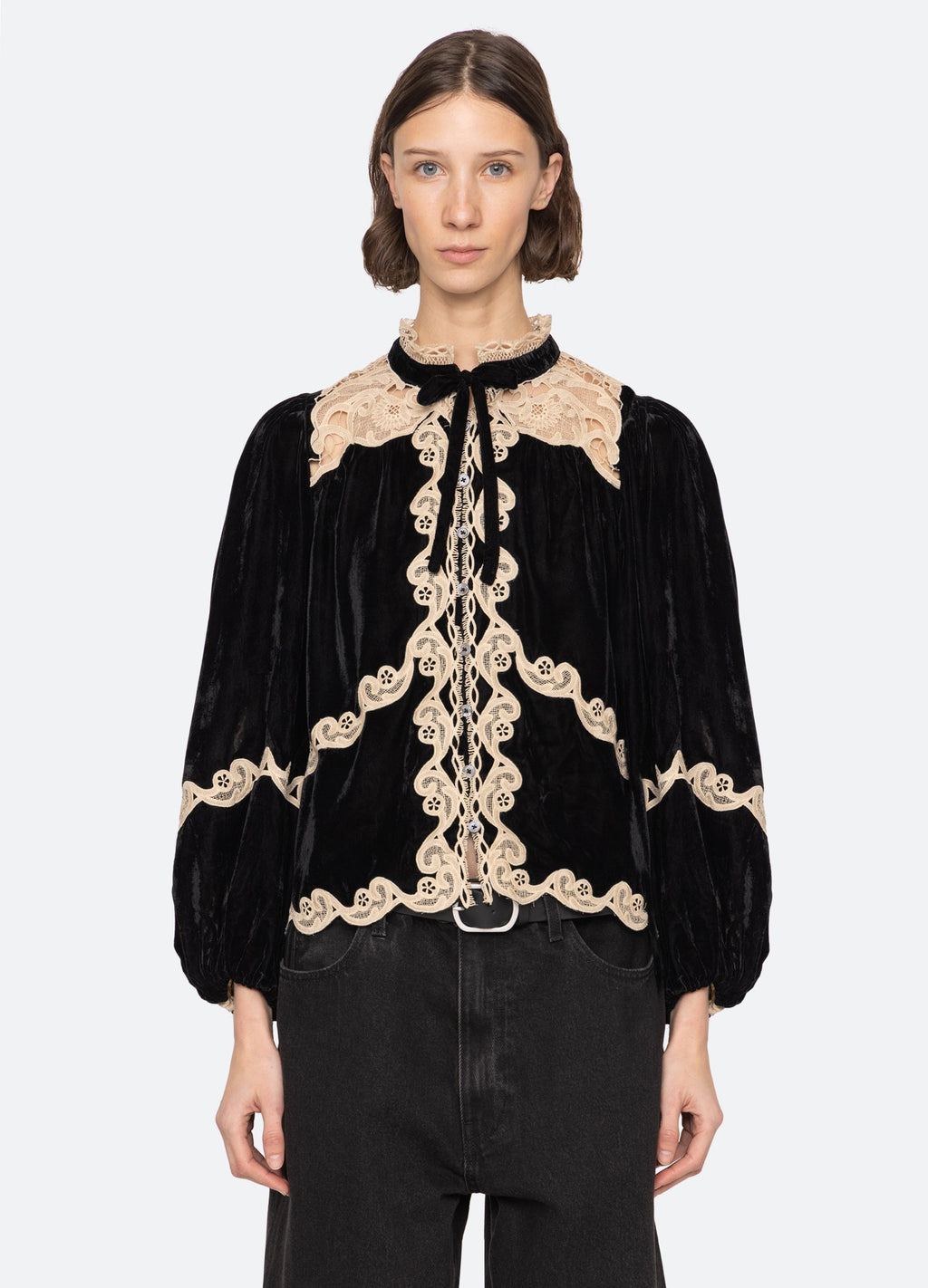 Lace Embroidered  Long-Sleeved Top