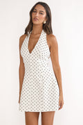 Halter Neck Mini Dress Polka Dot White