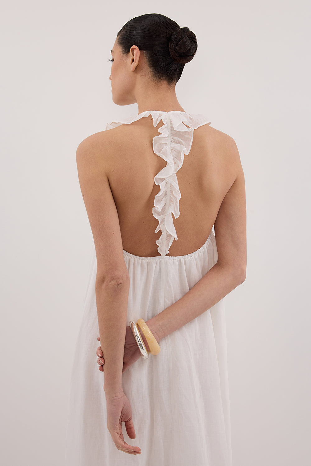 WHITE RAMIE SLEEVELESS MIDI DRESS