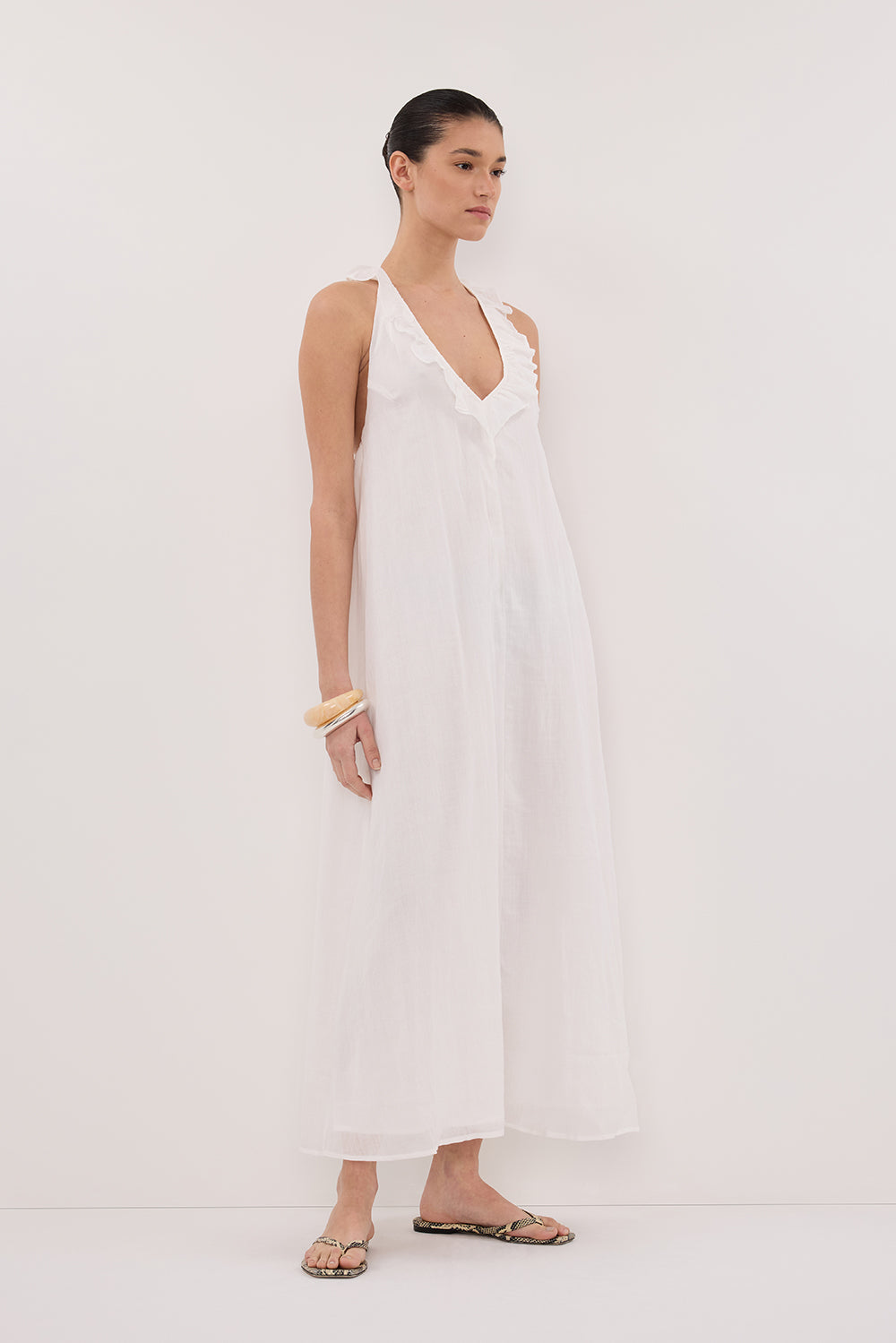WHITE RAMIE SLEEVELESS MIDI DRESS