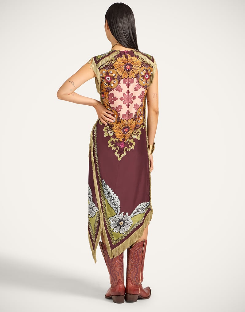 Burgundy Scarf With Tassel Dress