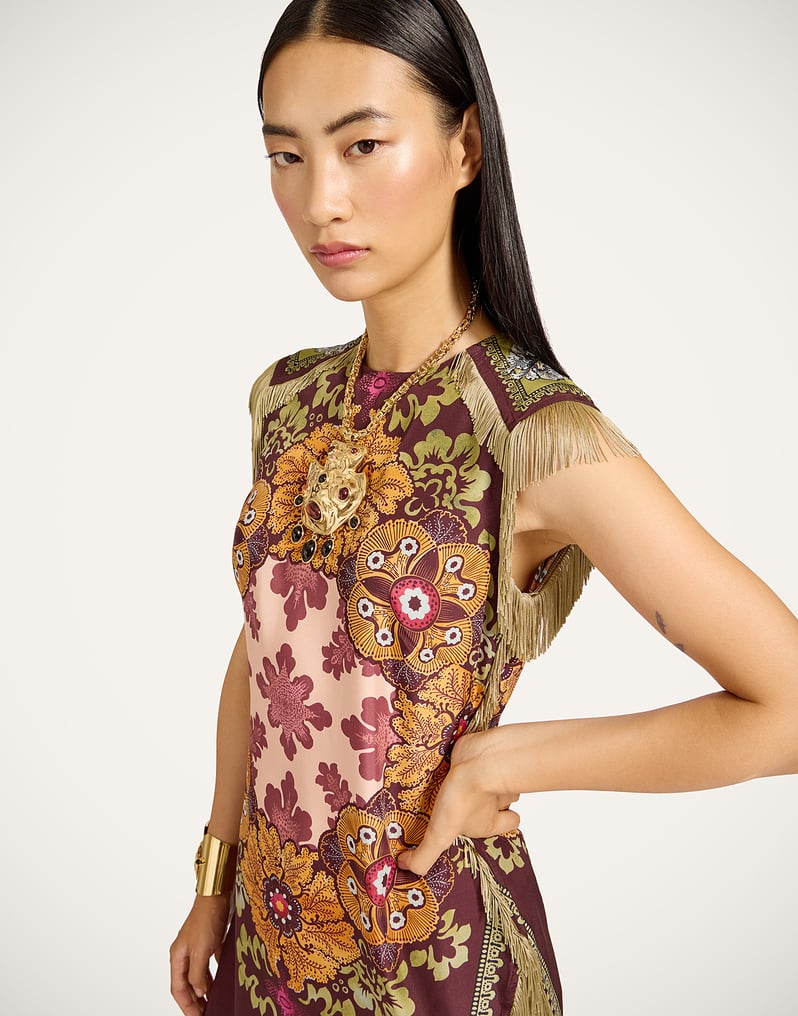 Burgundy Scarf With Tassel Dress