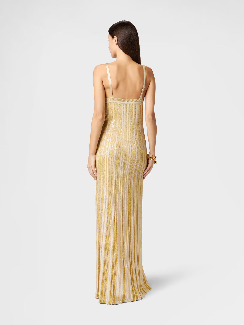 Sequined Sleeveless Lamé Viscose Blend Evening Gown