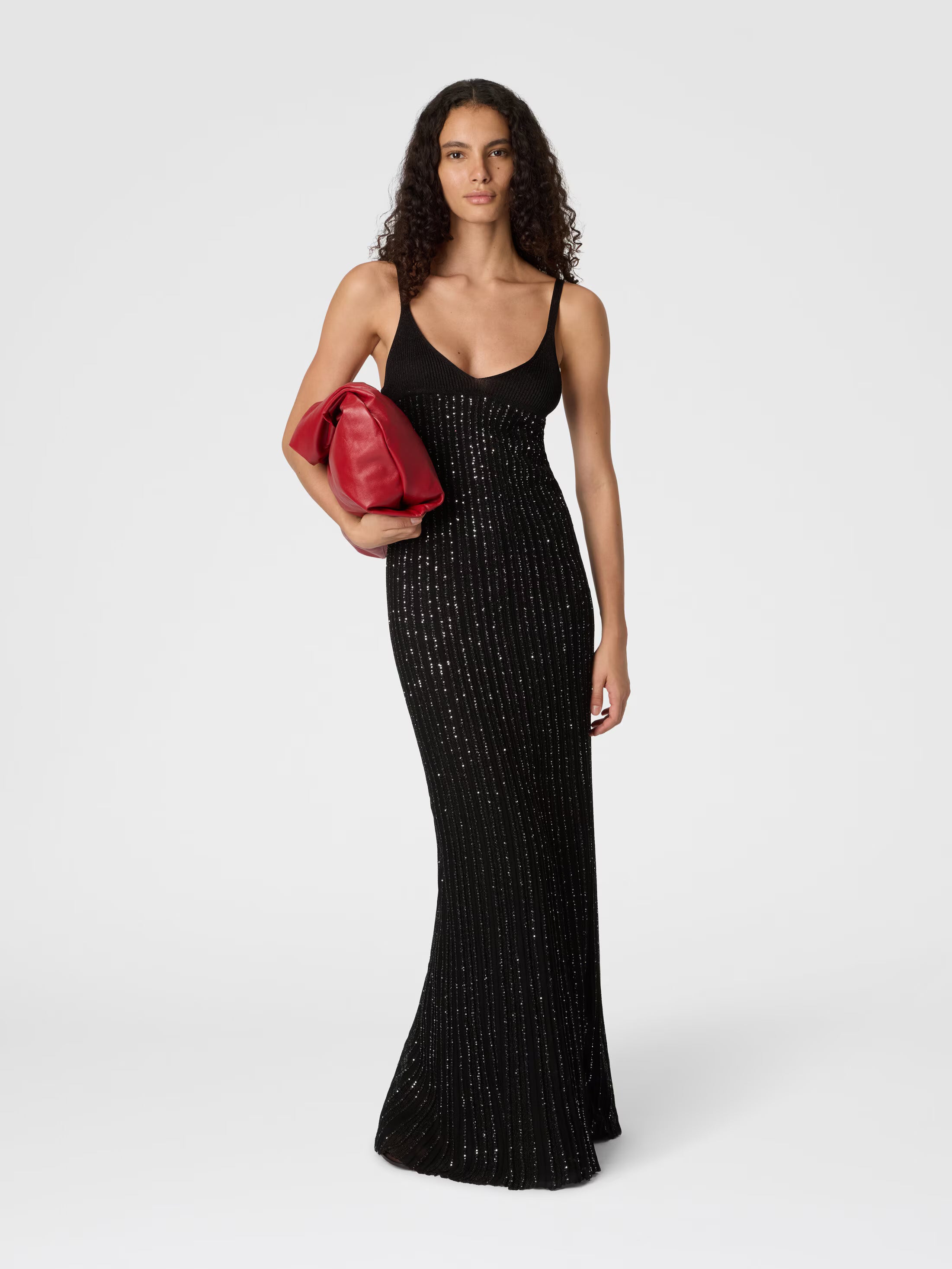 Sequined Sleeveless Lamé Viscose Blend Evening Gown