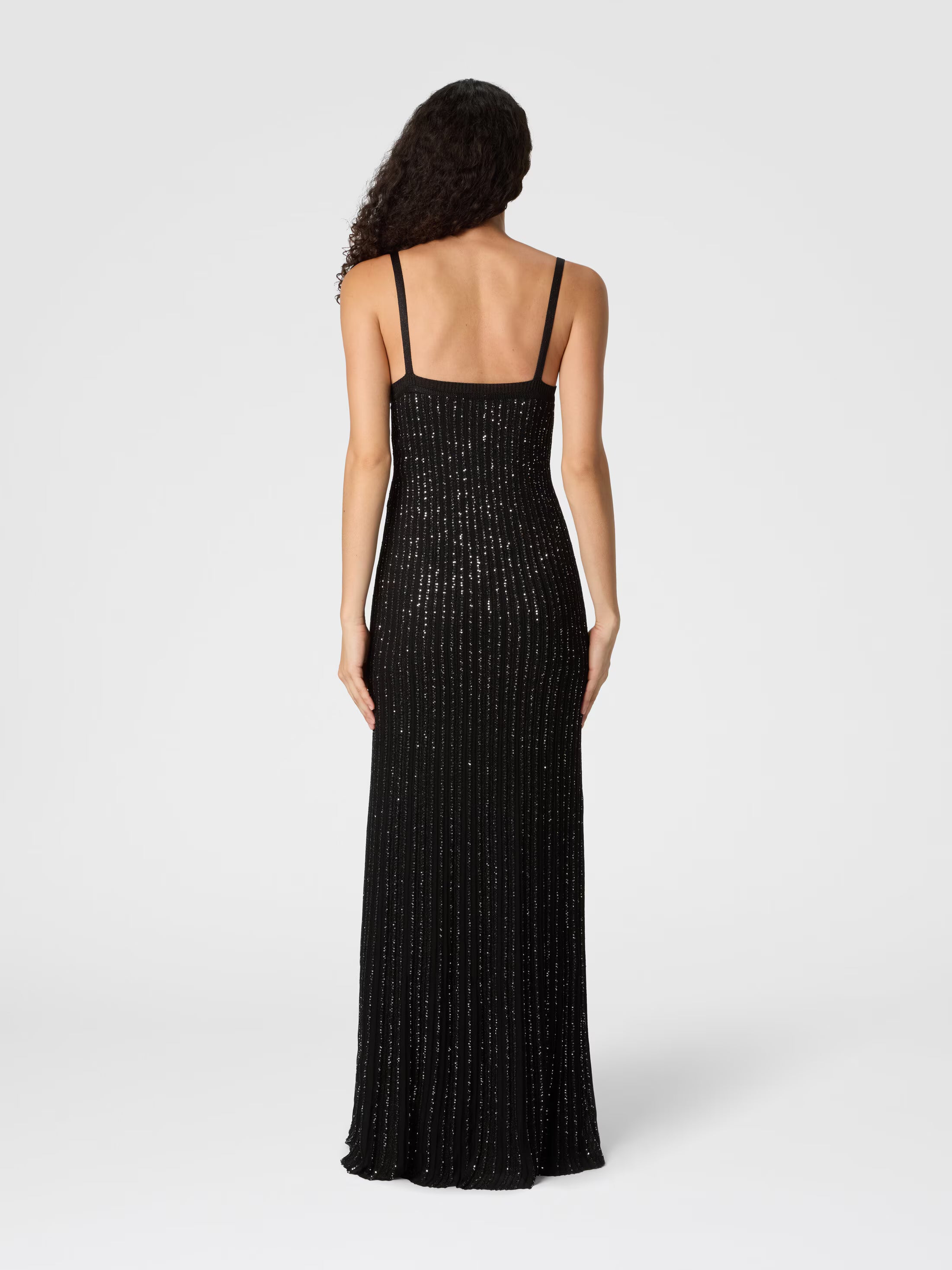 Sequined Sleeveless Lamé Viscose Blend Evening Gown