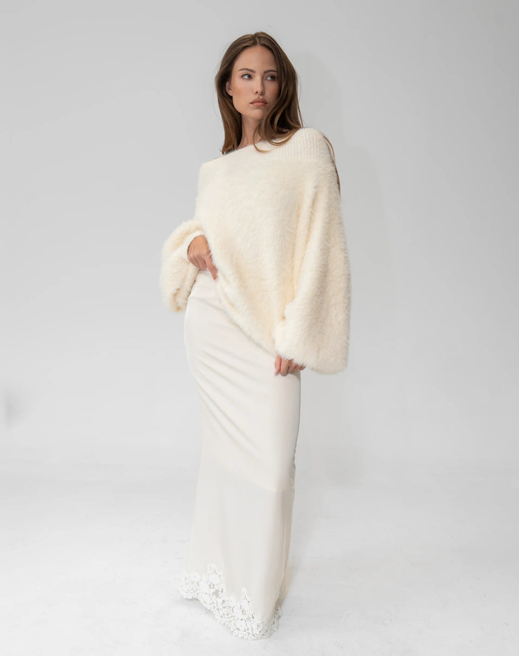 Almond Drift Satin Maxi Skirt