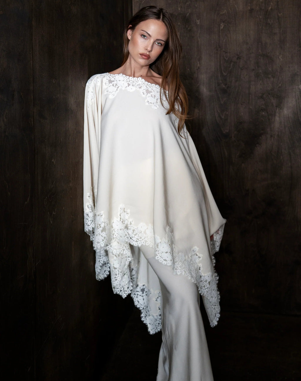 Almond Drift Lace Satin Top
