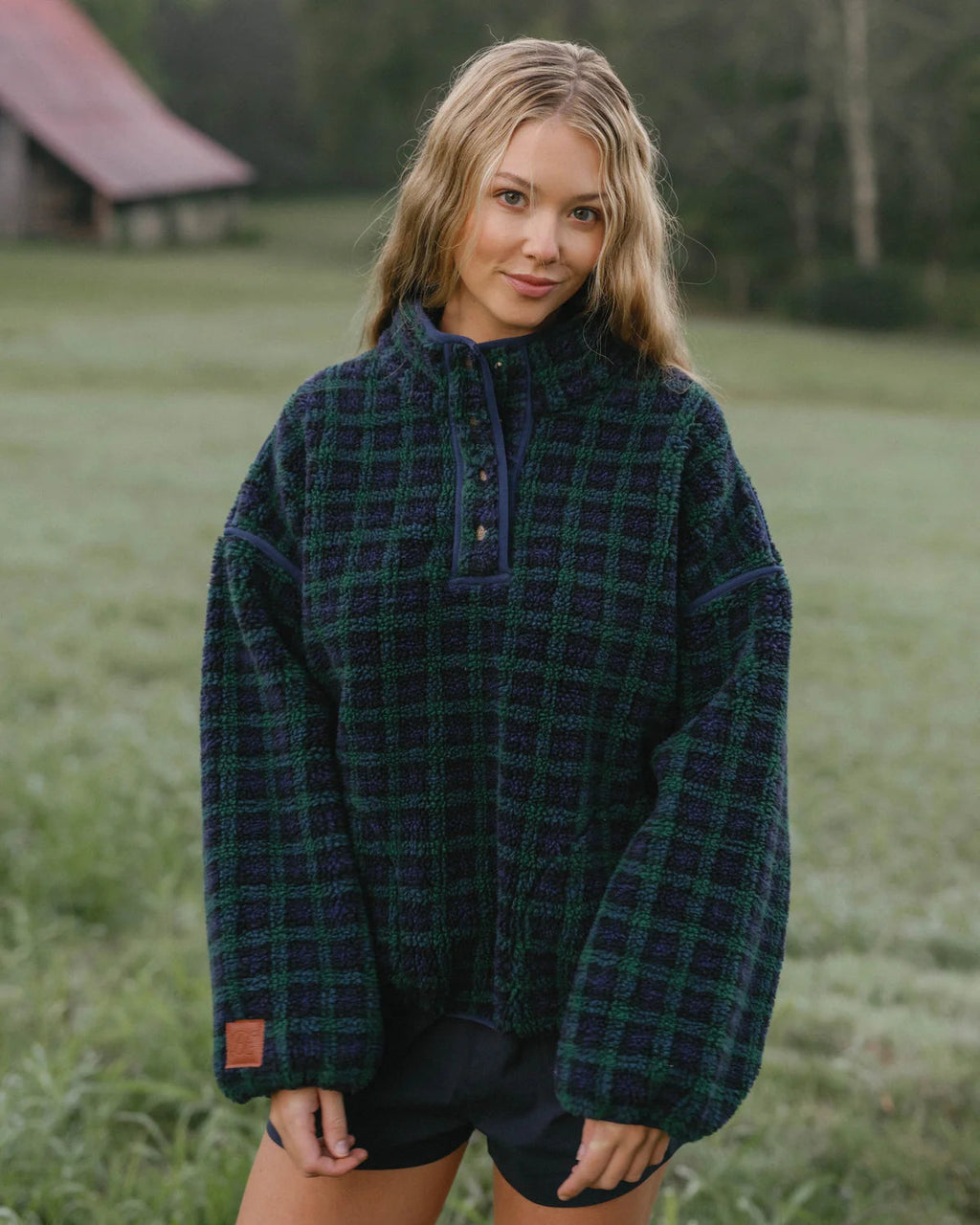 Teal Plaid Fleece Pullover