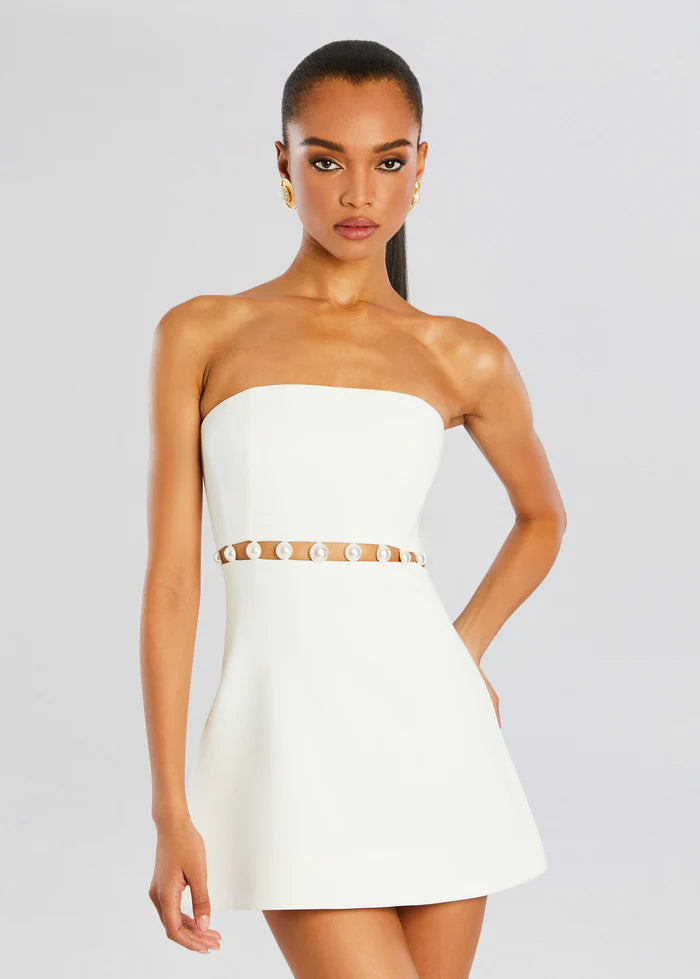 Pearl Waist Strapless Mini Dress