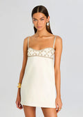 Ivory Beaded Spaghetti Strap Mini Dress