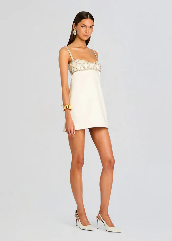 Ivory Beaded Spaghetti Strap Mini Dress