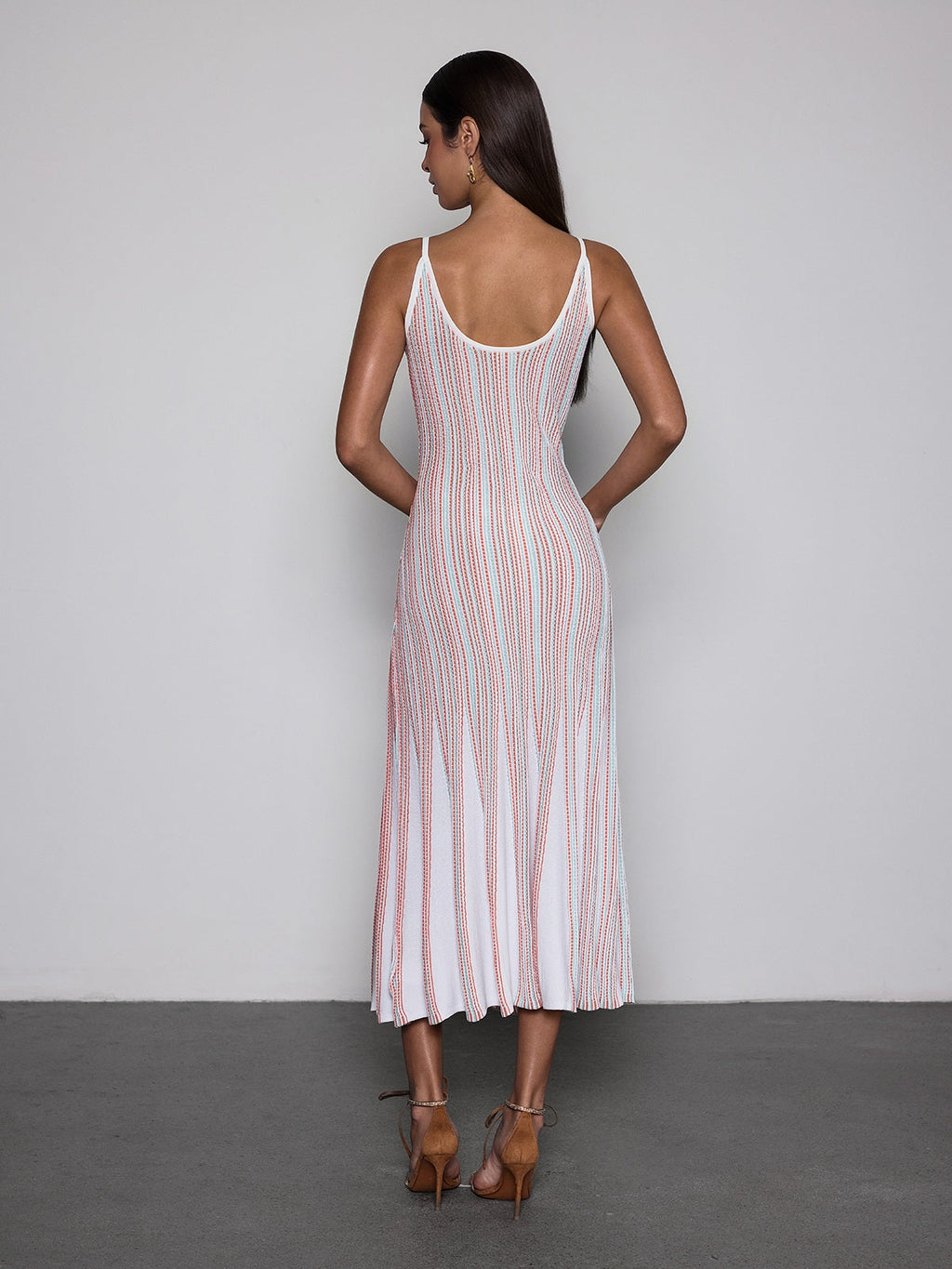 Favixor Striped V-Neck Knit Midi Dress