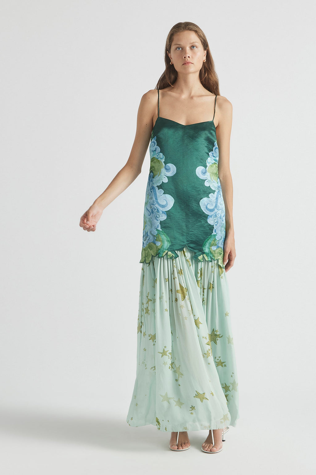 Colorblock floral skirt