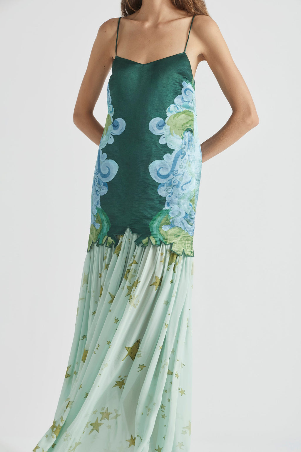 Colorblock floral skirt