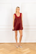 Maroon Satin Beaded Mini Swing Dress