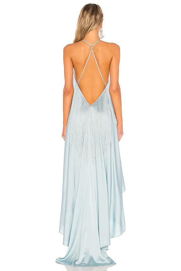 Mint Mirage Fringe Gown