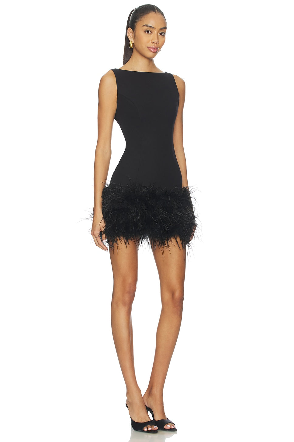 Feather-Trimmed Short Dress