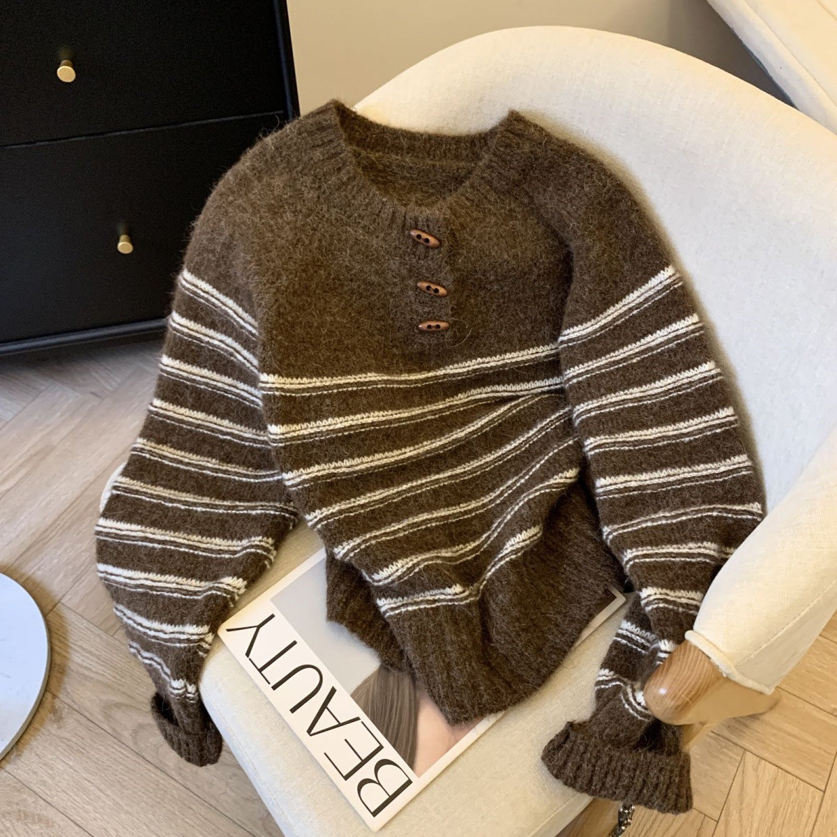 Buckled Up Striped Pullover Sweater – Retro Cozy Style