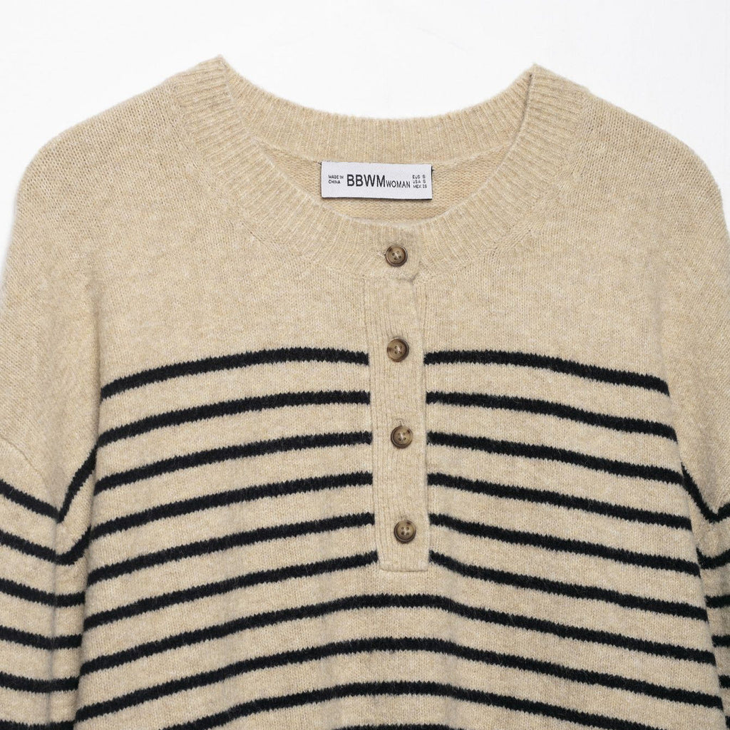 Striped Crew Neck Knit Cardigan – Classic Cozy Layer