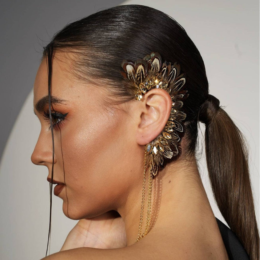 Rhinestone Feather Earrings – Party Glam Accessory