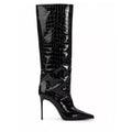 Faux Crocodile Leather Knee-High Boots