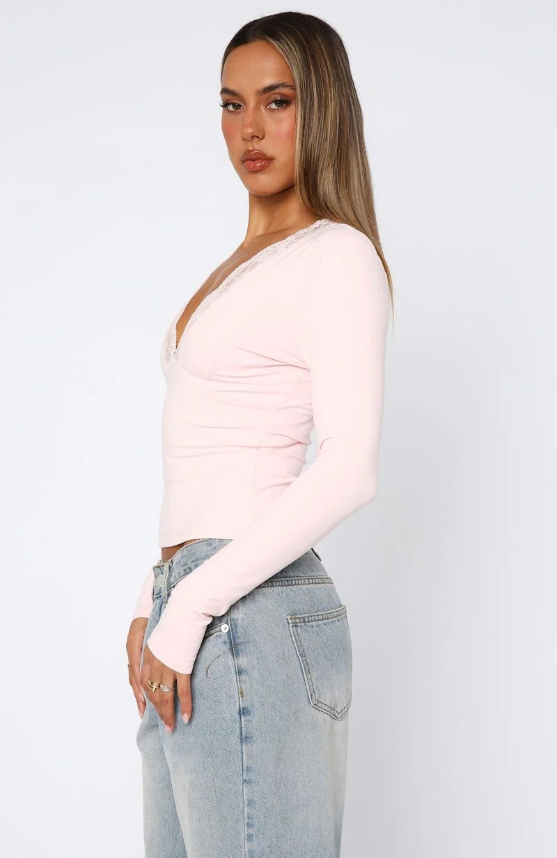 Fitted Lace Long Sleeve Blouse