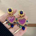Pink Purple Heart Crystal Earrings