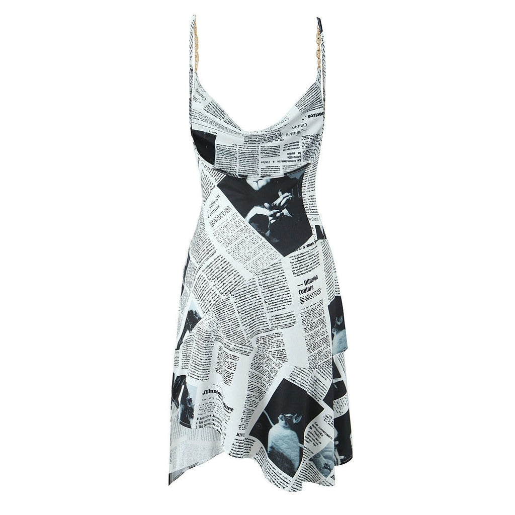 Vintage Print Slim Fit Irregular Hem Cami Mini Dress