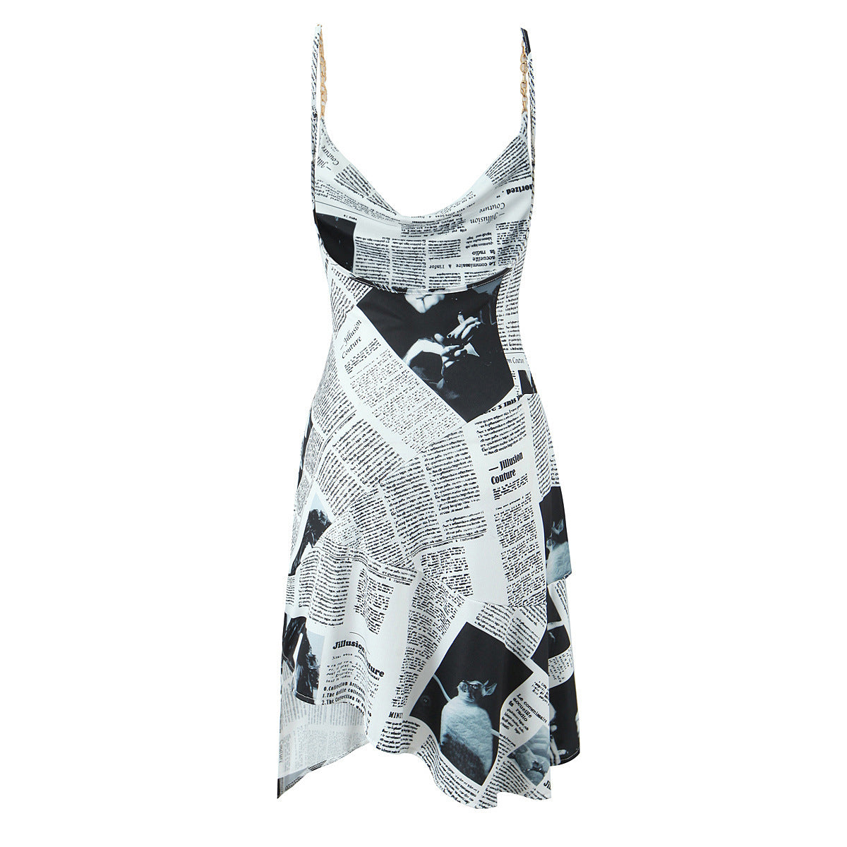 Retro Print Irregular Hem Slip Dress