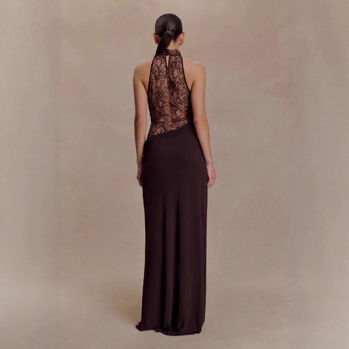 Chiffon & Lace Halter Maxi Dress