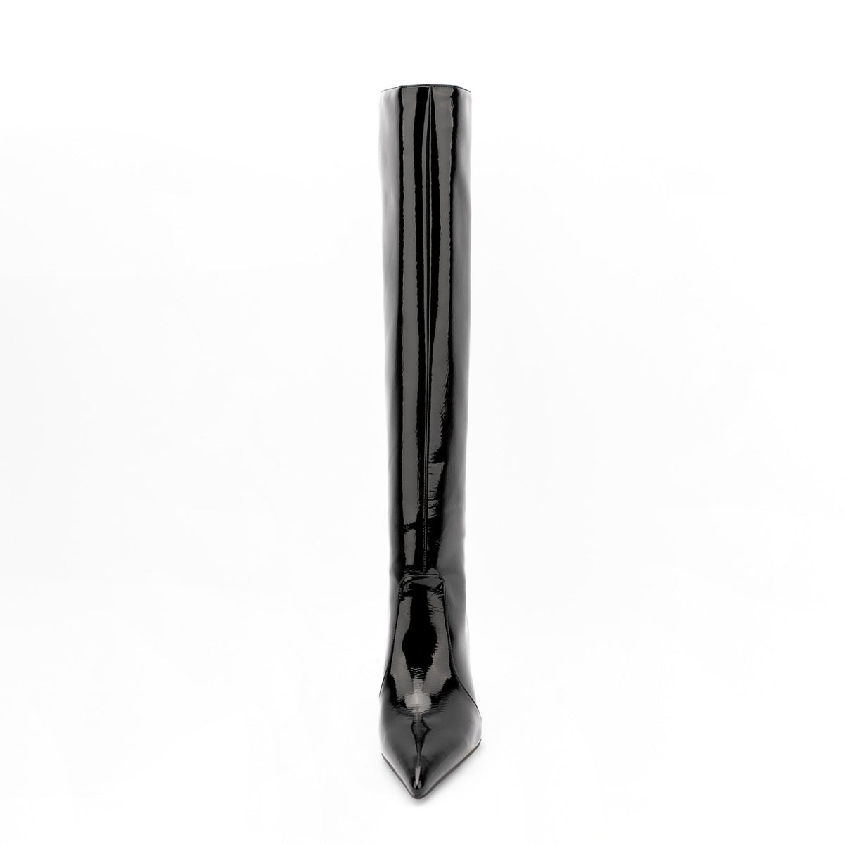 Black Patent Leather Pointed Toe Stiletto Knee High Boots