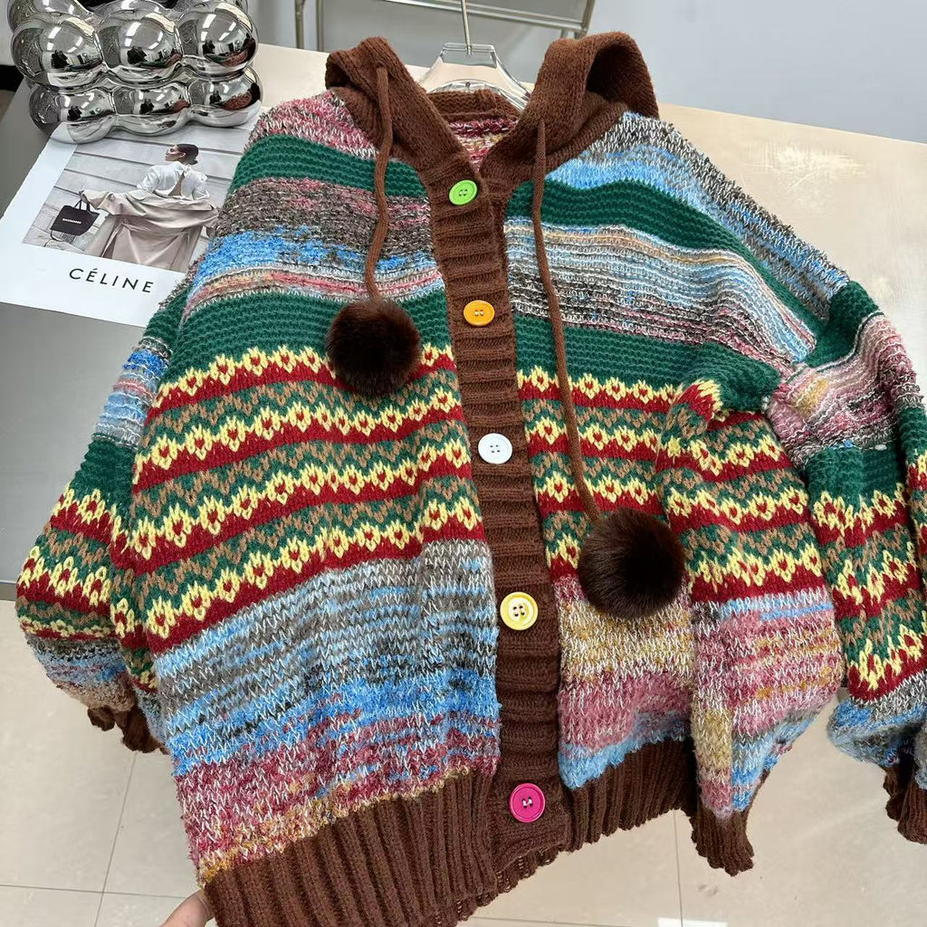 Striped Hoodie Knit Cardigan – Cozy Casual Style