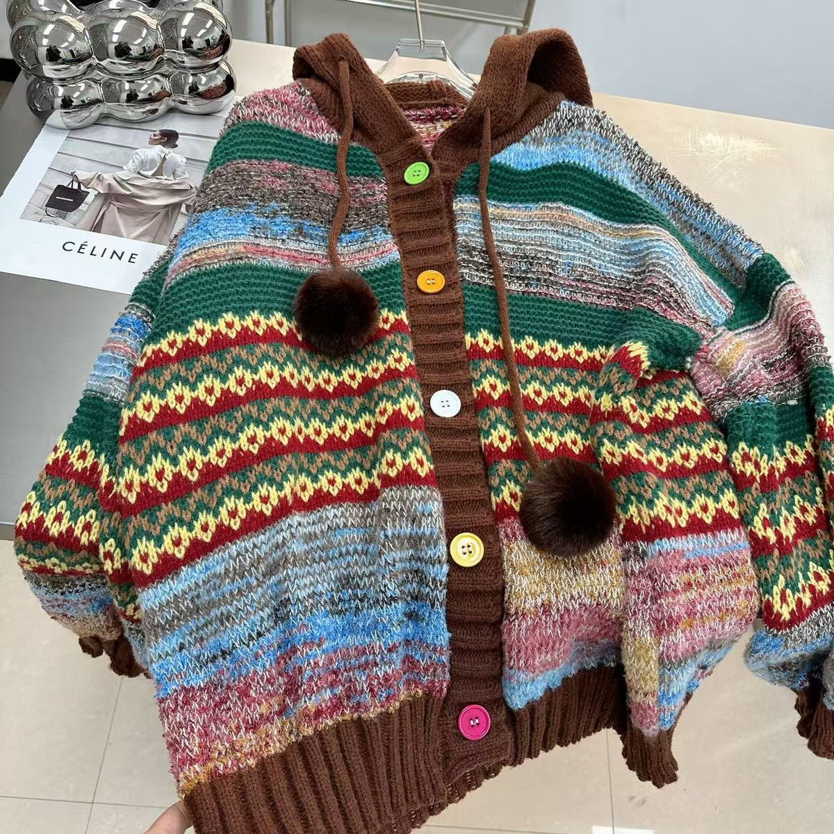 Striped Hoodie Knit Cardigan – Cozy Casual Style