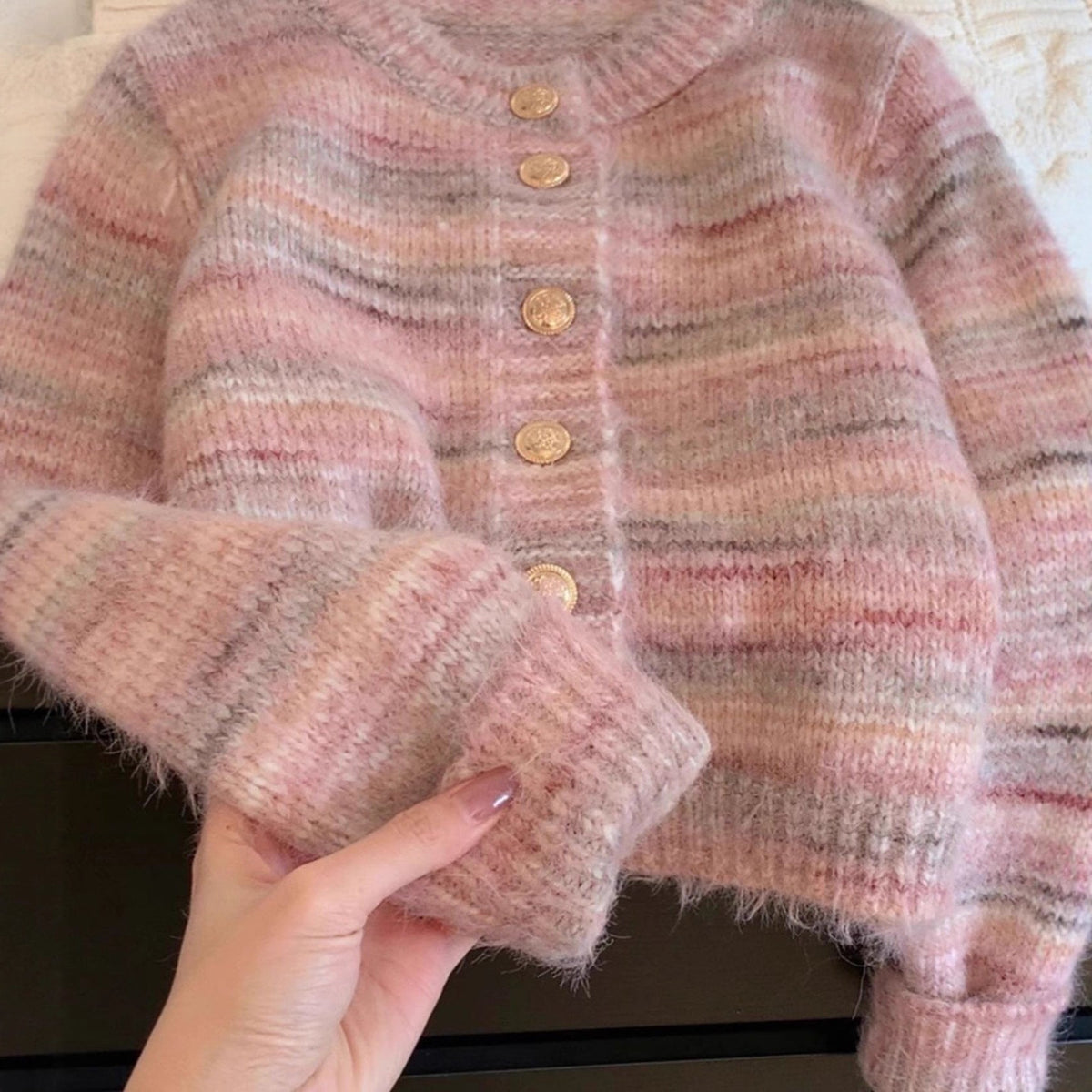 Striped Mohair Knit Cardigan – Soft & Cozy Layers