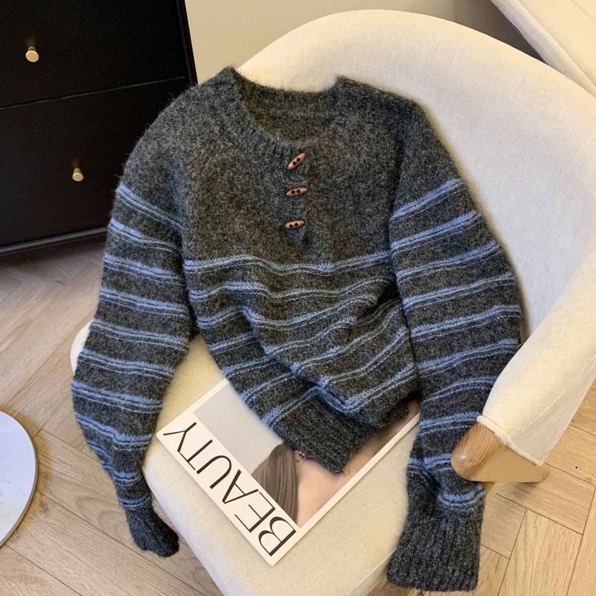 Buckled Up Striped Pullover Sweater – Retro Cozy Style