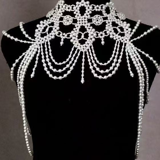 Pearl Tassel Shoulder Chain – Elegant Dress Accessory