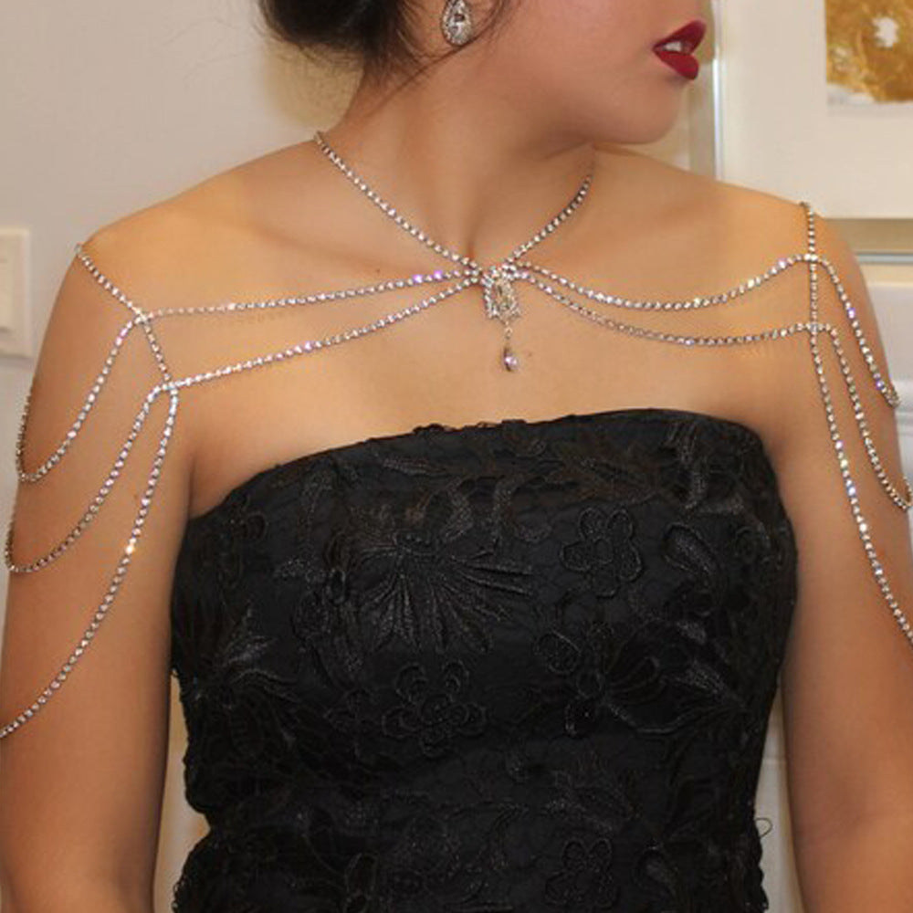 Rhinestone Tassel Shoulder Chain – Glam Dress Accessory