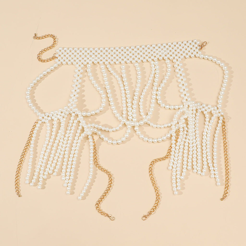 Pearl Tassel Shoulder Chain – Elegant Dress Accessory