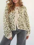 Leopard Bow-Tie Front Cropped Cardigan
