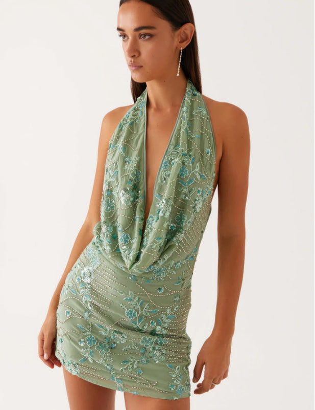 Mint Radiance Halter Mini Dress