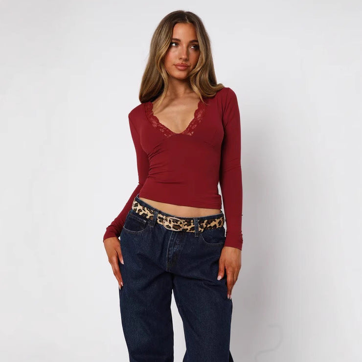 Fitted Lace Long Sleeve Blouse